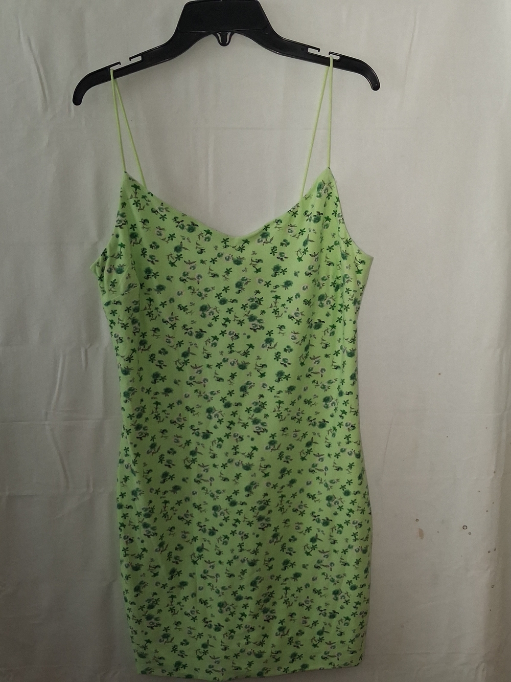 rue21 Lime Green Floral Spaghetti Strap Mini Slip Dress Large NWT